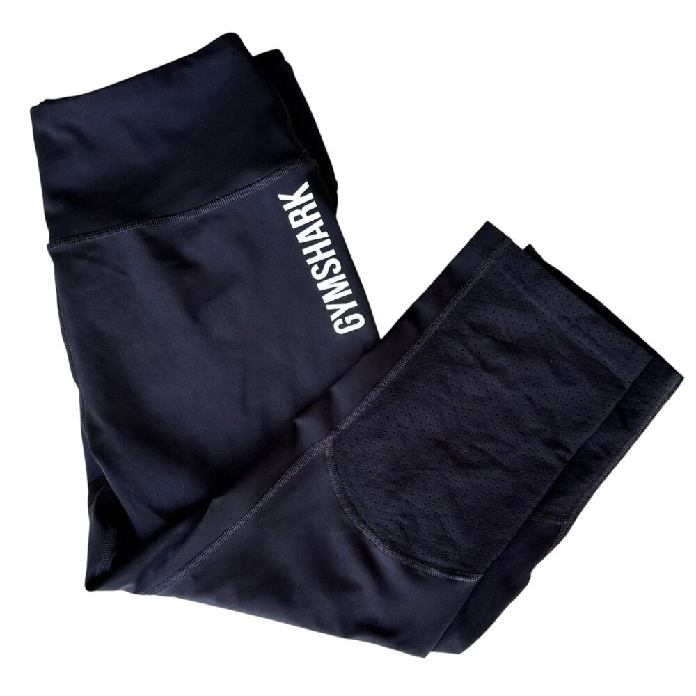 Gymshark Perforated Cropped Leggings Medium Black White Logo Gym Workout Pilates